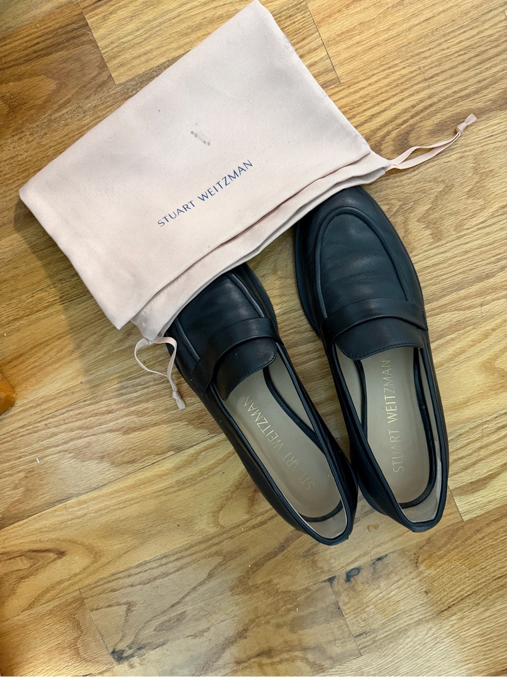 Stuart Weitzman Women’s Black Leather Penny Loafers